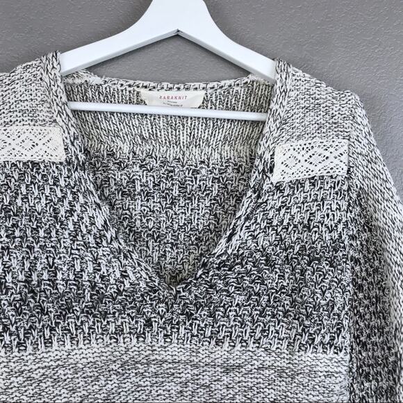 Zara Chunky Knit Crochet Lace Striped Sweater Size Medium - Picture 3 of 8